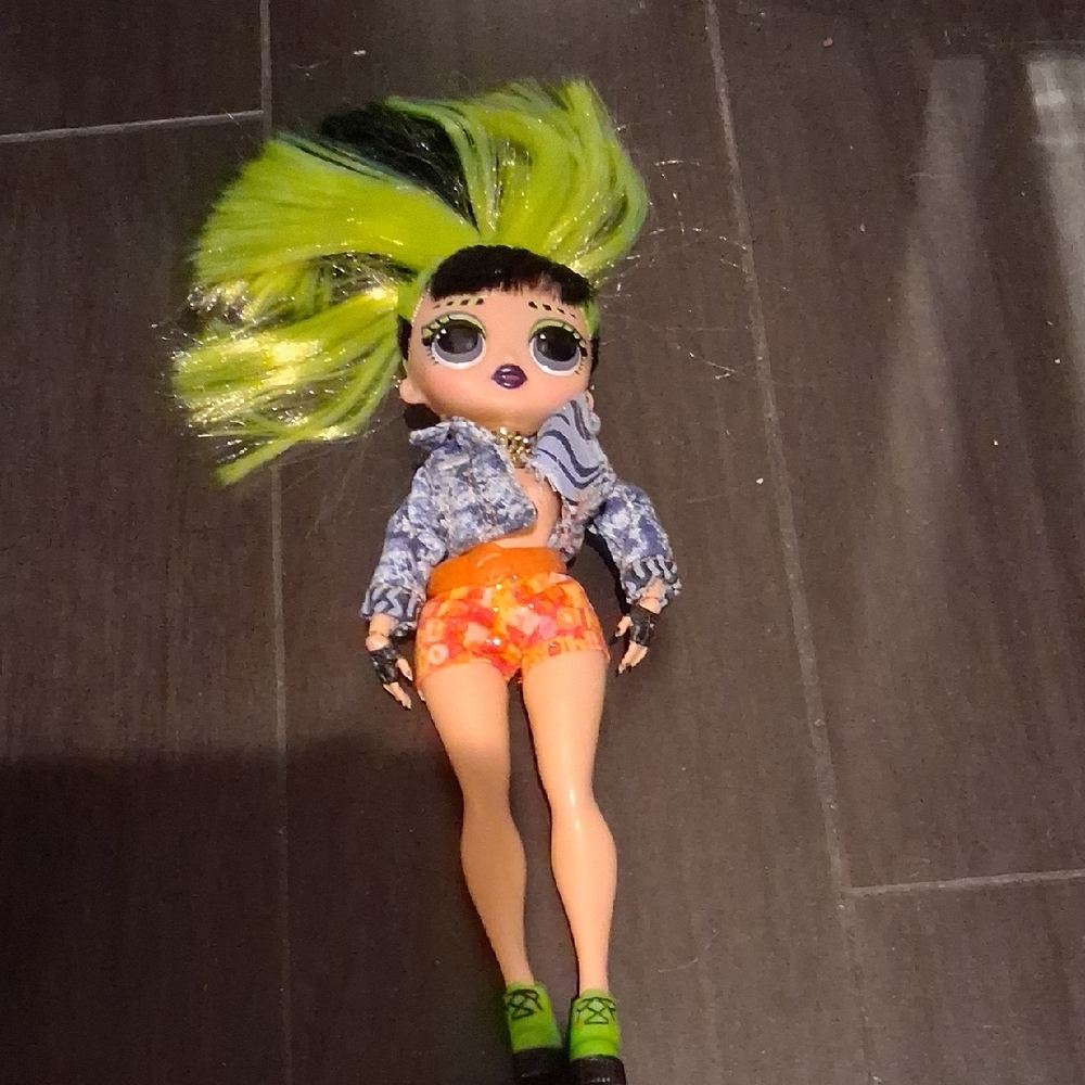 Fashion Doll with Neon Hair and Stylish Outfit